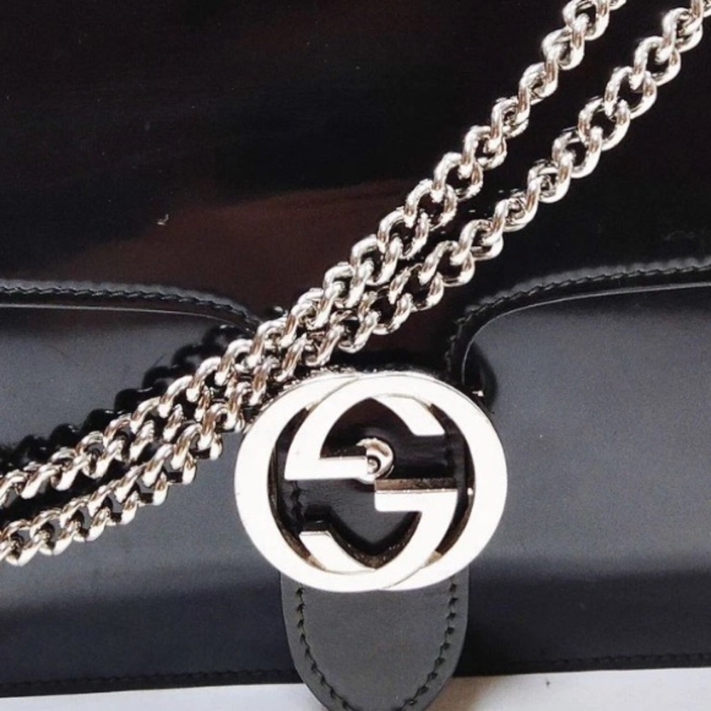 Authentic Gucci Black Leather Chain Shoulder Bag Gucci Black Patent leather - Picture 13 of 16